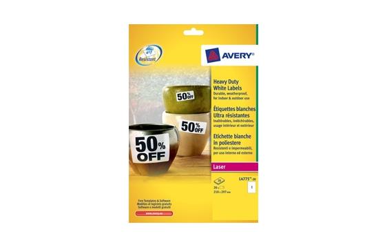 9408656 Avery L4775-20 Avery L4775-20 Heavy duty labels 210x297 20 etiketter pr pakke (20 ark à 1 etik.)
